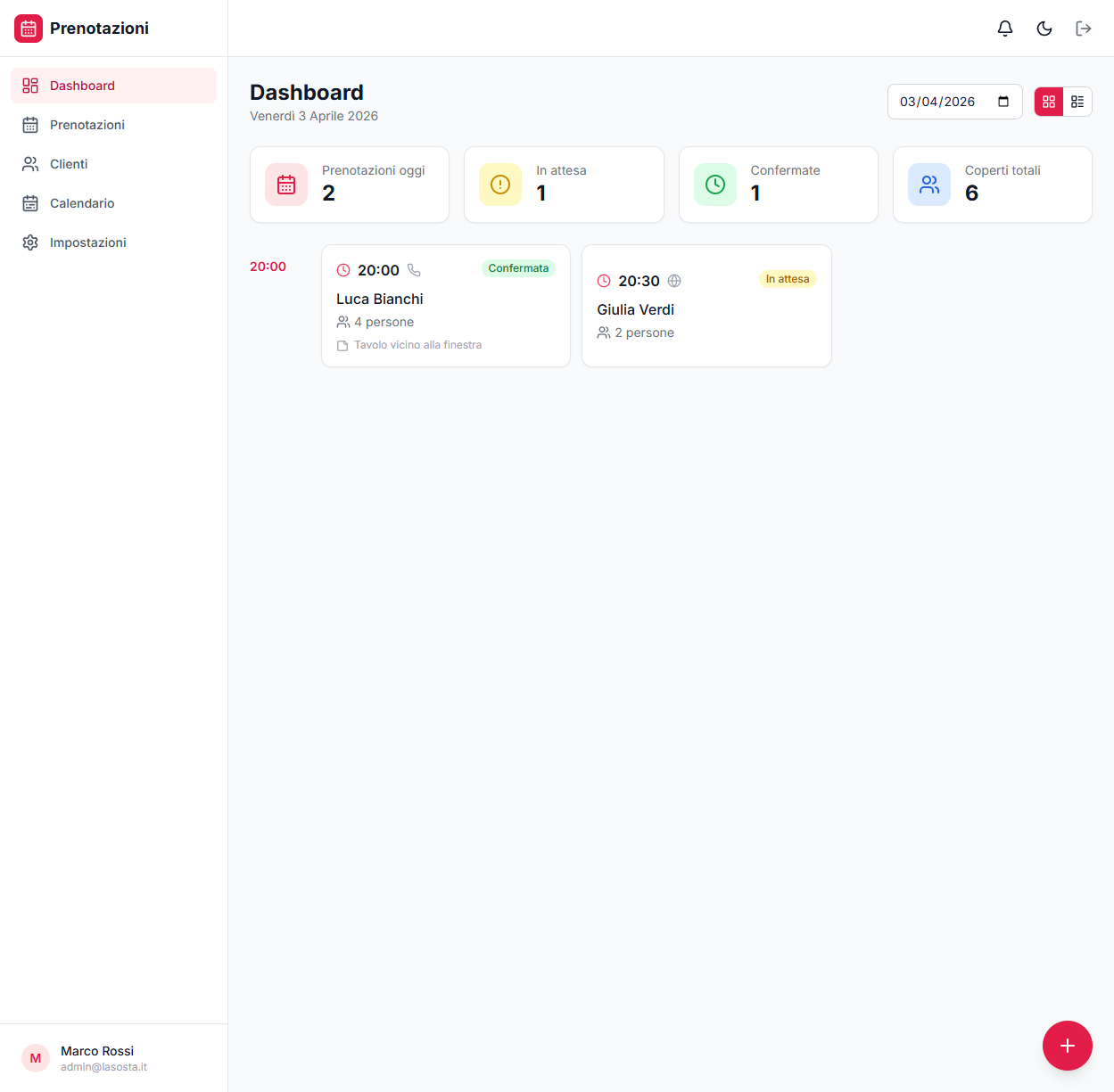 Dashboard lista nozze