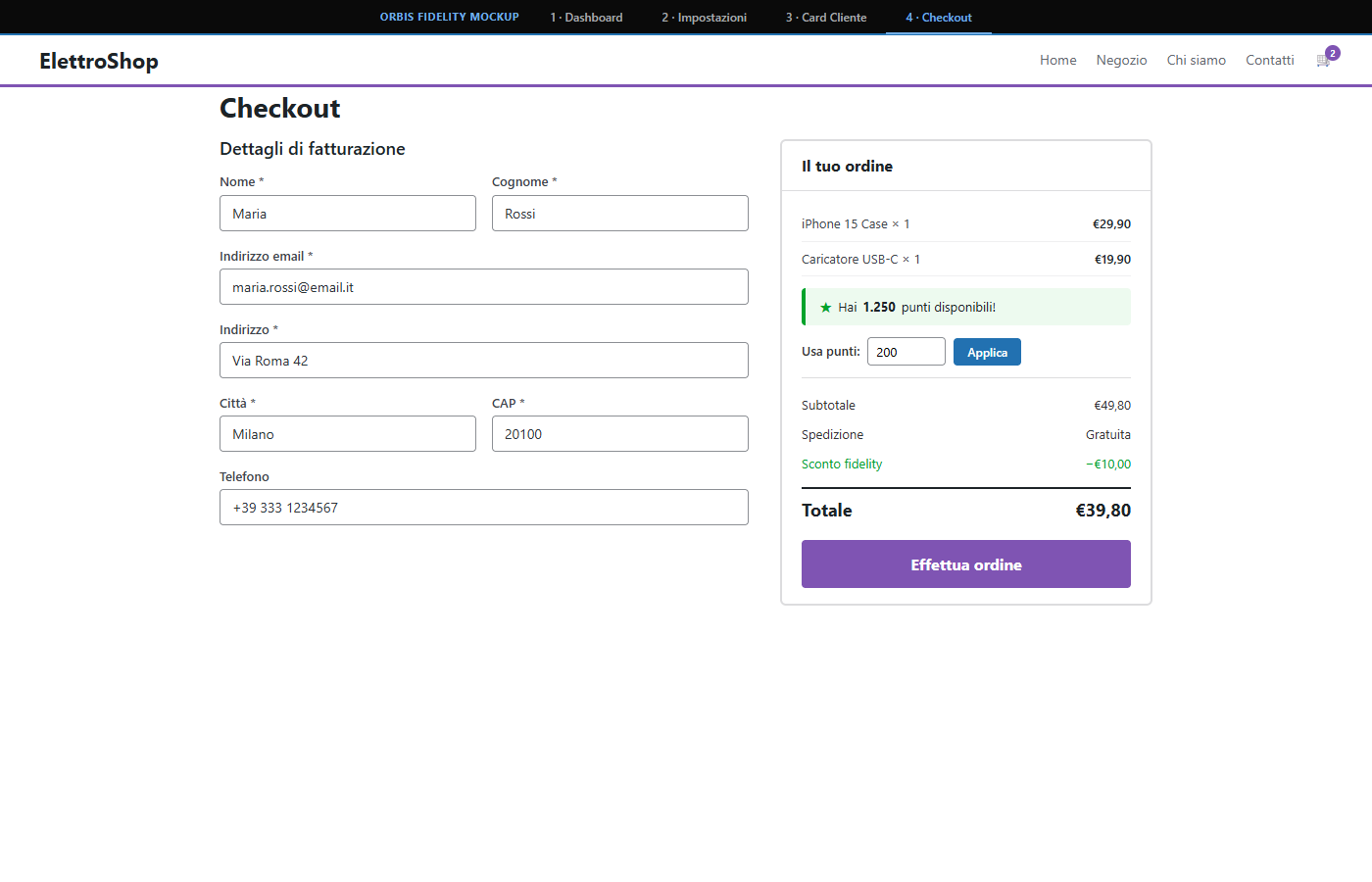 Checkout - sconto punti applicato